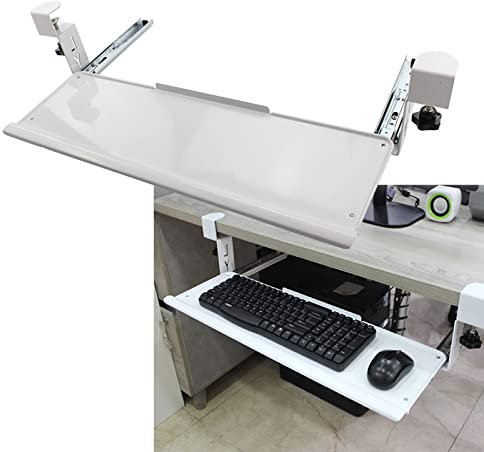 TWHZSAI Keyboard Tray Under Desk Sliding, White Black Keyboard Shelf Clamp On The Table, Pull-Out Keyboard Drawer, Ergonomics Desk Extender Tray in Metal, Armrest Support, 60cmx20cm(24x8Inch)