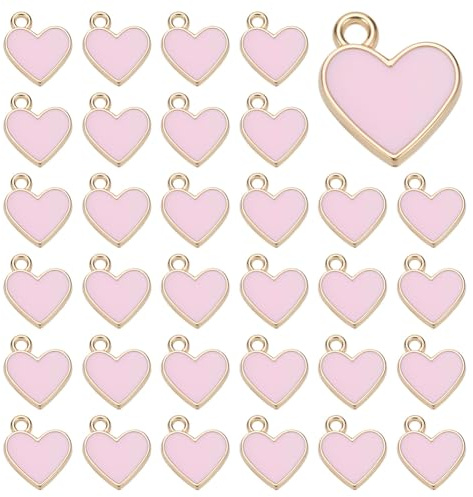 CRAFTYMELODY 60 Stück Herzanhänger Rosa Liebesanhänger Anhänger Mit Schlaufe Emaille Legierung Herzanhänger Für Schmuckherstellung Armbänder Halsketten Taschen Ohrringe