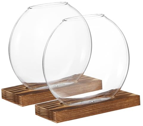 Abaodam Nordic Wooden Hydroponic Glass Vase Set of 2 with Stand for Plant Propagation and Home Decor