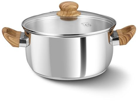 KOCH SYSTEME CS Stainless Steel Pot - 4 Quart Induction Stainless Steel Stock Pot with Lid for Pasta, Soup, Spaghetti, Steel Soup pots with Heat-Resistant Bakelite Double Handle, Dishwasher Safe
