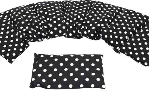 GROßE AUSWAHL STERNE, PUNKTE ... Kirschkernkissen 2 er Set Langes 67 x 18 cm 7 Kammer + kleines Körnerkissen Wärmekissen XXL Schulter Nacken Mikrowelle + Backofen (Schwarz, Punkte)