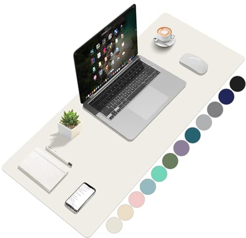 Zindoo Schreibtischunterlage Elfenbein 100x40cm Elegante PU-Leder | Tischunterlage in Elfenbeinweiß, Rutschfest und Pflegeleicht, für Büro, Homeoffice & kreative Arbeitsplätze