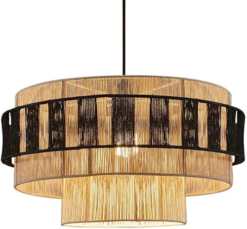 GWJKG Lámpara de cestería de cestería de luz de mimbre moderno de mimbre estilo Cáñamo de cáñamo Cáñamo hecho a mano Hecha Huecar E27 Lámpara de techo de mimbre de metal de montaje de montaje, lámpara