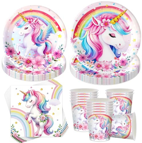 Sunshine smile Einhorn Partygeschirr Set,50 Stück Einhorn Teller Becher,Unicorn Teller Set,Einhorn Party Deko,Einhorn Teller und Becher Set,Dekorationen Geburtstage,geburtstag Zubehör