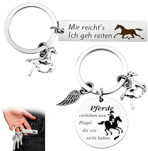 FMPXYYA Schlüsselanhänger Pferd 2 Stück Set Glücksbringer Edelstahl Anhänger Geschenk für Pferdeliebhaber Mädchen Frauen Reiten Alltag Dekoration