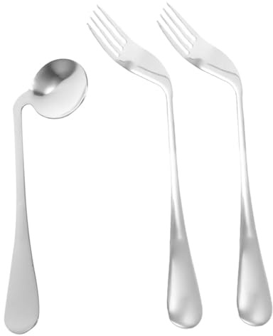TOYANDONA Vajilla de Alimentación Cuchara Tenedor Angulados Cuchara Pequeña de Acero Inoxidable para Personas Mayores Enfermos Comodidad Comedor