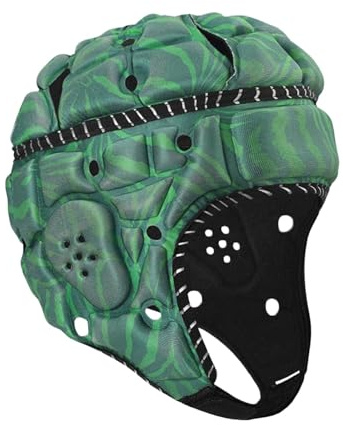 Qianly Casque de Rugby pour Enfant, Casque de Sport avec Bandes Réfléchissantes pour Gardien Jeune, Équipement de Protection Gardien de But, Ajustable 53 cm, pour Entraînement et Match, Vert