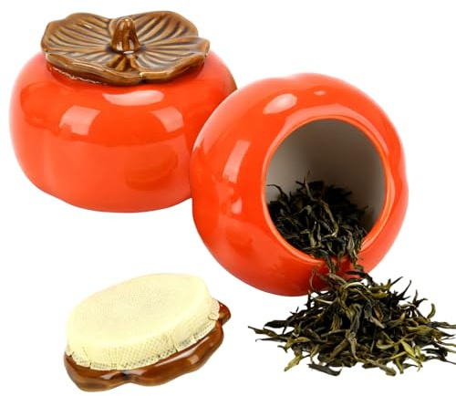 XHKDSYMC 2-Pack Tea Canisters-Orange Ceramic Canisters with Airtight Lid - Beautiful Kitchen Storage for Loose Leaf Tea, Coffee, Sugar, Spices, Cookies