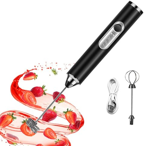 Kustimantu Espumador de Leche - Con Cabezales Portátil 3 Niveles Potente Mini Mezclador,Espumador de Cocina Mezclador de Bebidas | Dla Telefonu Słuchawek Komputera Tableta Laptopa Smartwatcha W Domu I