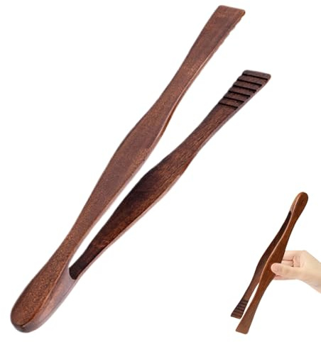 ApexPine Wooden Kitchen Tongs, Natural Heat Resistant Serving Tongs, Non-Slip Smooth Wood Gripper for BBQ, Baking, Bread, Buffet, Camping & Daily Cooking, Food Safe Durable Grill Utensil, Single Pack