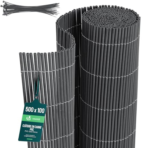 VOUNOT® PVC Sichtschutzmatte doppelseitig verstärkt Schilfmatte Sichtschutzzaun wetterfest UV-beständig Sichtschutz zaun für Garten, Balkon und Terrasse mit Kabelbindern 100x500cm Anthrazit