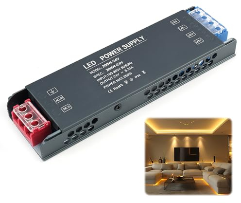 Transformador LED De 24 V, Fuente De Alimentación De 200 W, 230 V a 24 V Cc, Transformador LED De Tensión Constante, Extremadamente Plano, Fuente De Alimentación Conmutada, Transformador