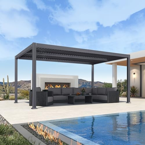 PURPLE LEAF Pergola Bioclimatique en Aluminium 3 x 4,8 m avec Lames Orientables, Pergola Jardin Exterieur Étanche et Anti‑UV, Tonnelle de Jardin Exterieur, Idéale pour Terrasse et Patio, Gris