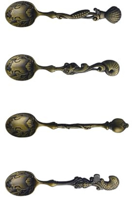 4 cucharas de postre para té, café, cucharillas antiguas con temática de océanos para restaurante, hogar y fiesta, cucharadita de metal