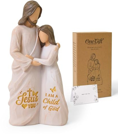 Eremaoy Christliche Geschenke für Frauen, Jesus-Umarmende Frauen-Figur | Handbemalte Statue aus Kunstharz mit Geschenkverpackung, Konfirmation, Taufe, Christliche Deko, 17.5cm