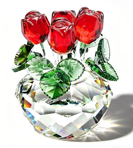 Ollanoos Elegante Rose Kristallrose Figur, Handgefertigte Glasrose Blumenskulptur mit Geschenkbox, Rosen Geschenke für Mama Frauen Valentinstag Hochzeit Home Tischdekoration