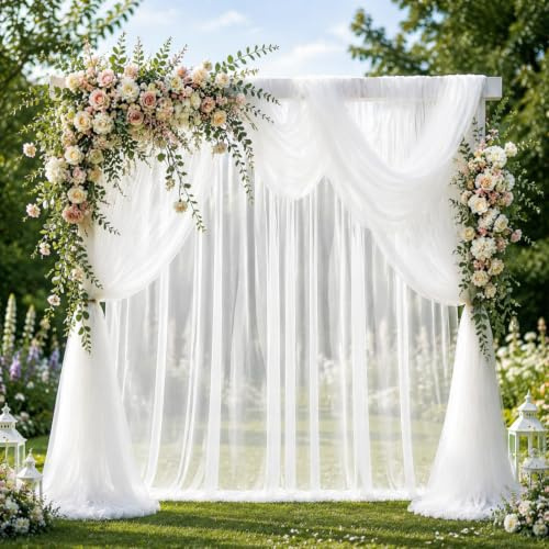 Namalu Weißer Hochzeitsbogen Vorhang 1.6 x 20 m, Voile Traubogen | Weißer Voile Schal für Hochzeitsbogen, leicht zu drapieren für Traubogen, Zeremonie, Fotografie und Feier