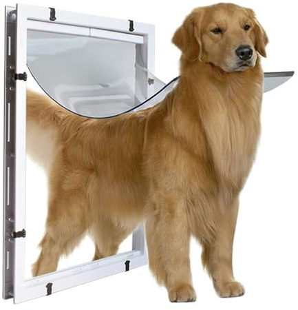 Extra stor hundlucka för stora raser, enkel att installera, slitstark inomhus- och utomhusåtkomst, vit XL-ram för golden retrievers och huskyar