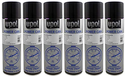 U-POL 6 x Power Can GLOSS BLACK Paint Can 500ml Aerosol UPol Powercan Gloss Black - High gloss, durable top coat Car Wheel Body Paint 6 500ml Aerosol Cans