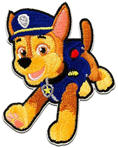 Mono-Quick Paw Patrol Chase Aufnäher zum Aufbügeln 7,2 x 5,6 cm Bügelbild für Kinder mit Superhunde Hund Welpen Fan, Bügelpatch Patches Bügelflicken Geschenk