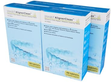 iSonic AlignerClean Denture Cleaner Tablets for Aligners, Retainers, Night Guards and CPAP Components, Ultrasonic Cleaning, 192 Count (4 Pack)
