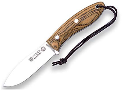 Joker Jagd- och Bushcraft-kniv Canadiense CB114-P, bälteskniv med munträhandtag, 10,5 cm blad av SANDVIK 14C28N, med läder + eld stålhylsa, verktyg för fiske, jakt, camping och vandring