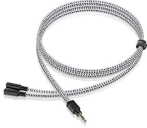 DuKabel 3,5mm Audio Verteiler 3,5mm Klinkenstecker 1 auf 2 Buchse Audio Y Splitter Kabel Kopfhörer Adapter für Laptop, Smartphone, Tablet, Kopfhörer, Lautsprecher - Zebra Weiß 1 Meter