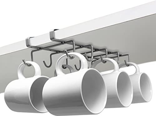 joeji's Kitchen Hanging Mug Holder & Cupboard Organiser - Hooks for up to 10 Coffee Tea Mugs - Under Kitchen Cupboard Shelf - Ideal as Cup Holder or Mug Rack