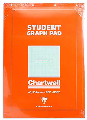 Chartwell A3 30 Sheet 70gsm Paper Graph Pad (1mm, 5mm and 10mm Square Ruled) J13B