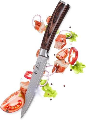Wakoli EDIB Allzweckmesser aus echtem Damaststahl (VG10 Kern) mit 12,5 cm Klinge – Scharf & ergonomisch – Damastmesser mit Pakkaholzgriff in edler Geschenkbox – Kleines Küchenmesser für Obst & Gemüse