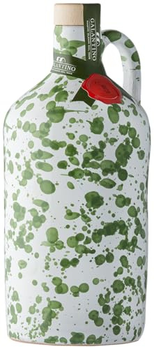 Orcio in Ceramica Lavorato e Dipinto a Mano Fantasia Verde con Olio Exrta Vergine di Oliva - 500ml - Galantino