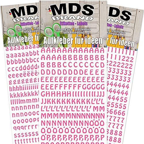 MDS Brand Scrapbook Buchstaben Aufkleber 3er/pk zum beschriften von dankeskarten, Einladungskarten für Kommunionkerzen, Taufkerzen, Hochzeitskerze, einfach zum basteln und gestalten 30 (Baby Pink)