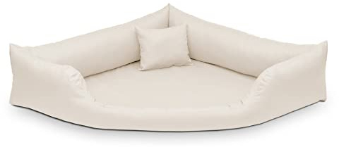 Juelle Hundebett aus Kunstleder, Eckbett für mittlere und große Hunde, flauschiges Hundekissen, Sofa Gabi M-XXL (L - 100x100x22 cm, Ecru)