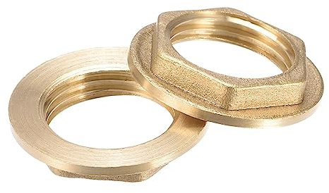 sourcing map 2 Stück G1/2 Messing Flanschmuttern Sicherungsmuttern Flansch weibliche Messing Sechskantmutter