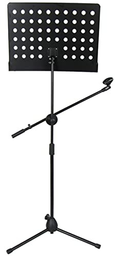 Notenständer Notenpult Gitarren-Notenpult mit Lautsprecherhalter, Zusammenklappbarer, tragbarer, höhenverstellbarer Profi Book Laptop-Tablet-Halter, Erwachsene Kinder Mädchen Jungen, Schwarzes Metall