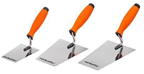 Mivos Edelstahl Trapezkellen-Set 3-teilig 130 mm 160 mm 180 mm – Rostfreie Maurerkellen in Trapezform - Stukkateurkellen mit Gummigriff - Trapez Glättekellen - Made in EU