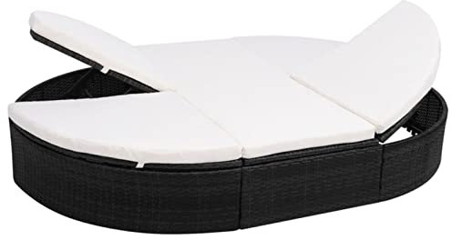 MOONAIRY Outdoor-Lounge-Bett mit Polster, Liegesofa, Doppelliege Outdoor, Sonneninsel, Garten Möbel, Sonnenliege, Lounge, Gartenliege, Sitzgarnitur, Poly Rattan Schwarz
