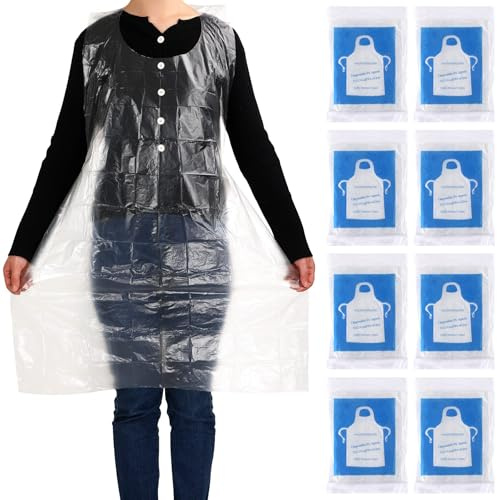 JULMELON Transparente Kunststoffschürzen Einweg Erwachsene Malschürzen Einwegkittel für Erwachsene Malerei Kochen Picknick Party, Transparent, 44 X 30