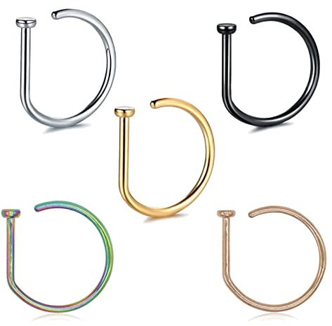 KnSam 20G Nasenringe Set Klein, D Form Bunt Ring Septum für Frauen in Edelstahl, Piercing Körperschmuck, 5Pcs