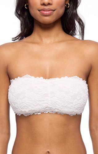 JENNY JEN Women's Amber Bandeau Bra with Adjustable Straps, Unpadded & Unlined Wireless Tube Top Bralette, Everyday Lingerie (Medium, White)