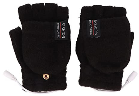 USB-beheizte, Elektrische Heizhandschuhe für Damen und Herren, voll- und Halbfingerlose Winterhandhandschuhe, Doppelseitige Winter-Laptop- für Drinnen und Draußen (Schwarz)