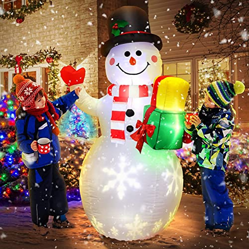 HUOLE Aufblasbarer Schneemann XXL LED-Beleuchtung mit Befestigungsmaterial & geräuscharmen Gebläse Deko Weihnachts-Figur Weihnachten IP44-1,5 m -weiß