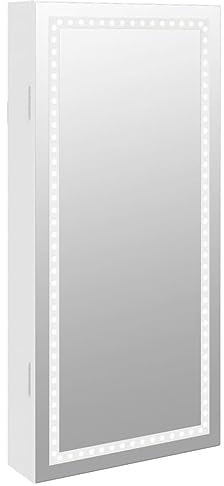 vidaXL Armadio Portagioie a Specchio con Luci LED a Parete Bianco