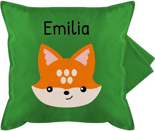 Kissenbezug - Süßer schlauer Fuchs - 50 x 50 cm - Grün - personalisiertes Kissen füchsen +mit+Fuchs Name baumwollkissen personalisierte Geschenke Kinder Kindergarten fuchsmotiv Kita kissenhülle