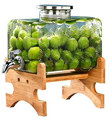 LTLWSH Drink Dispenser, Frigorifero brocca di Acqua Fredda Domestica ad Alta Temperatura Resistente al Succo di Vetro con Rubinetto brocca di Acqua Fredda,Steel Faucet with Rack