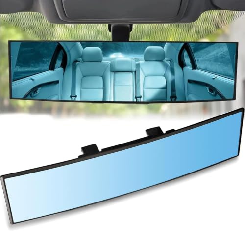 SAULMANN Auto Rückspiegel, 308 x 78mm Autospiegel Große Vision Weitwinkel Panorama Auto Innenspiegel Ersatz Blendschutz Rückspiegel Universal Auto Spiegel für Autos, SUVs, LKWs (Blau)