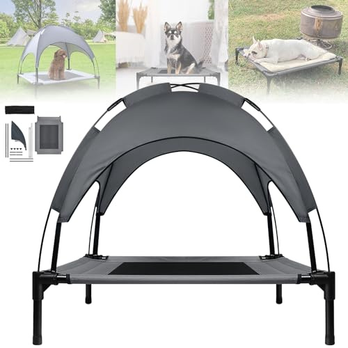 ACXIN Hundebett Erhöht mit Dach Hundeliege Outdoor Indoor Atmungsaktiv Oxford Stoff Waschbar Haustierbett Stabil Metallrahmen Hundebett Klein Mittel für Hunde bis 40kg, M