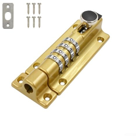 Gbtdoface Perno de bloqueo de combinación,Perno de bloqueo de puerta antirrobo,Aleación de zinc de seguridad Perno antirrobo Cerradura digital mecánica Cerradura de puerta de madera (dorado)