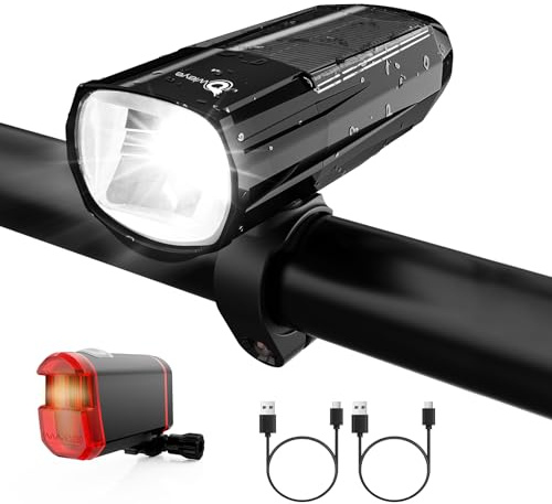 Owleye LED Fahrradlicht Set, StVZO zugelassene Fahrradbeleuchtung, USB-Typ-C Aufladung,Extra Lange Laufzeit, für sicheres Fahren in der Nacht