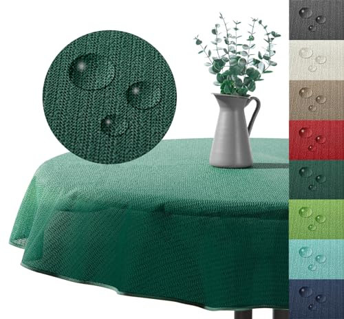 Outdoor Tischdecke Gartentischdecke wasserfest wetterbeständig rutschfest waschbar Outdoortischdecke Weichschaum Garten Balkon Camping Party Tischdeko Typ883 dunkelgrün 140 cm rund